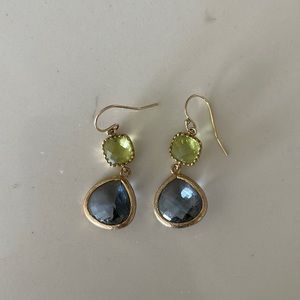 Lime green and grey dipped in gold earrings - costume jewelry